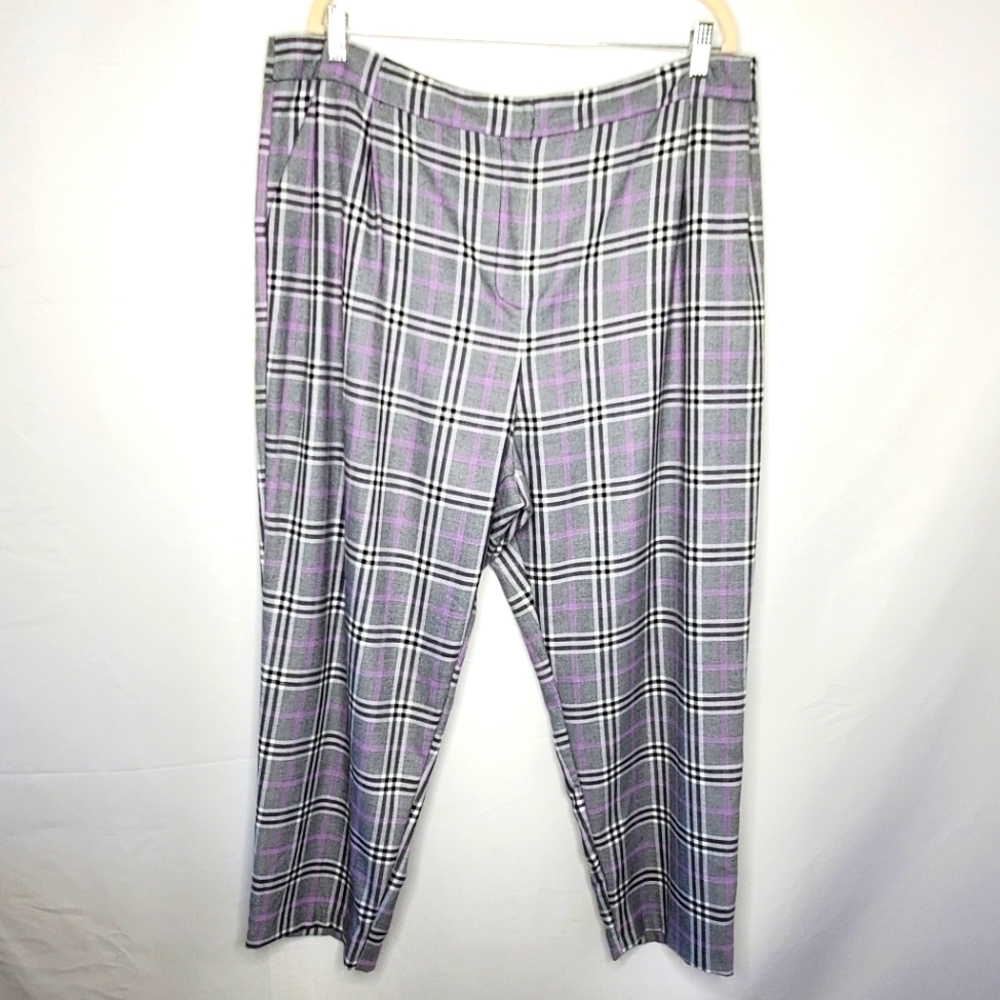 ASOS DESIGN‎ Hi-Rise Plaid Ankle Pants Size 16 Purple Pow Check Preppy Trousers